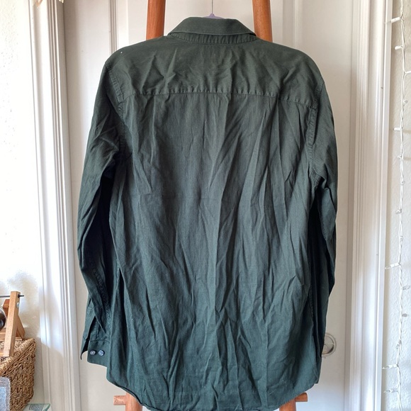 Olive green and black striped button up - Picture 2 of 4